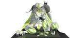  1girl antennae arthropod_girl bad_link black_sclera breast_rest breasts breasts_on_table chair cleavage colored_eyelashes colored_sclera colored_skin computer_mouse desk extra_arms fang glasses green-tinted_eyewear green_eyes green_hair green_wings hair_between_eyes highres indie_virtual_youtuber insect_wings joomfie_(juniper_actias) juniper_(artist) juniper_actias juniper_actias_(space_invader) large_breasts monster_girl moth_antennae moth_girl moth_wings mousepad_(object) neck_fur official_alternate_costume pointy_ears round_eyewear sign sitting skin_fang solo tinted_eyewear virtual_youtuber warning_sign white_eyelashes white_fur white_hair white_skin wings 