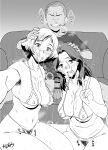  1boy 2girls age_difference armpit_hair armpit_hair_peek bar_censor blush bra breasts censored commentary_request excessive_pubic_hair female_pubic_hair fresh_precure! g-string greyscale hetero highres lace lace_panties large_breasts long_hair looking_at_viewer mature_eyes mature_female momozono_ayumi monochrome multiple_girls navel nipples onee-shota panties penis precure pubic_hair pubic_hair_peek short_hair simple_background sinkkanpf smile steaming_body sweat thong underwear v yamabuki_naoko 