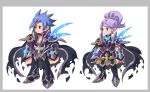  1boy 1girl armor arms_at_sides artist_request asgard black_choker black_cloak black_eyes black_pants black_shoes blue_gem butterfly_ornament character_request choker clenched_hands cloak full_body gem hair_slicked_back high_ponytail impossible_hair light_blush light_frown long_hair looking_to_the_side nexon official_art pants pauldrons ponytail production_art purple_armor second-party_source shoes short_hair shoulder_armor sidelocks sideways_glance smile spiked_hair standing swept_bangs v-shaped_eyebrows 