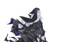  1girl absurdres arknights black_robe cowboy_shot from_behind hand_on_hilt highres long_hair long_sleeves looking_at_viewer looking_back mirrorwu81568 polearm red_eyes robe specter_(arknights) weapon white_background white_hair 