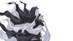  1girl absurdres arknights black_robe black_veil blue_nails floating_clothes floating_hair hair_between_eyes highres long_hair looking_at_viewer looking_back mirrorwu81568 own_hands_together praying red_eyes robe solo specter_the_unchained_(substitute)_(arknights) veil white_hair 