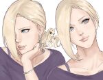  2girls alternate_hairstyle animalization asymmetrical_hair bleerghw blonde_hair blue_eyes bracelet commentary dual_persona earrings english_commentary hair_bun hair_over_one_eye head_rest highres jewelry multiple_girls my_little_pony my_little_pony:_friendship_is_magic naruto_(series) naruto_shippuuden ring signature single_hair_bun yamanaka_ino 