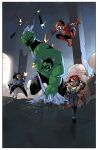  1girl 3boys bruce_banner frank_castle highres hulk jean_grey marvel multiple_boys spider-man spider-man:_brand_new_day spider-man_(original_suit) spider-man_(series) the_punisher_(character) thedansandoval x-men 