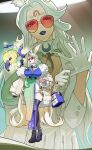  1girl acupuncture animal_ears artist_request black_gloves blue_lips boots breasts crescent crescent_hair_ornament dislyte facial_mark forehead_mark game_asset gloves hair_ornament heng_yue_(chang'e)_(dislyte) highres holding holding_smoking_pipe official_art rabbit_ears rabbit_girl red-tinted_eyewear red_eyes single_glove smoking_pipe solo thigh_boots third-party_source tinted_eyewear white_gloves white_hair 