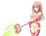  1girl armor bare_shoulders bikini bikini_armor blush breasts brown_eyes brown_hair cleavage closed_mouth covered_nipples elbow_gloves fingerless_gloves game_asset gloves hair_ornament highleg highleg_panties holding holding_polearm holding_weapon kamishiro_ouka large_breasts large_variant_set long_hair magical_girl mahou_shoujo_lucifer_ouka micro_panties navel nobushito non-web_source official_art panties pink_bikini pink_thighhighs polearm red_eyes sad self-datamine simple_background solo swimsuit tachi-e tears thighhighs thong transparent_background trident underboob underwear variant_set weapon 