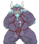  alistar balls bdsm blush bondage bound bovine cattle chubby cum erection facial_piercing league_of_legends male mammal nose_piercing nose_ring penis piercing plain_background solo tears white_background 