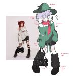  1boy alternate_costume animal_ears bag black_bag black_leg_warmers black_shoes black_shorts bone-shaped_bag commentary deltarune english_commentary furry furry_male glasses goat_ears green_hat green_sweater hat highres holding holding_bag kharxsho leg_warmers male_focus off-shoulder_sweater off_shoulder photo-referenced photo_inset pink_eyes pink_scarf platform_shoes ralsei reference_inset round_eyewear scarf shoes shorts solo sweater uneven_eyes utdr_(toby_fox) 
