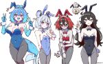  4girls :d absurdres animal_ear_hairband animal_ears antennae arthropod_girl beastiez beri_(beribug) black_bow black_bowtie black_hair black_leotard black_pantyhose black_sclera blue_bow blue_bowtie blue_hair blue_leotard blue_scales blue_tongue blush bow bowtie breasts cleavage collar colored_sclera colored_skin colored_tongue detached_collar embarrassed extra_arms fake_animal_ears fins fish_girl fish_tail flat_chest full_cleavage green_eyes grey_skin grimmi_(vtuber) hair_between_eyes hairband happy highres indie_virtual_youtuber ladybug_girl large_breasts lazuli_(vtuber) leotard long_hair looking_at_viewer mat_(matdesenheiro) medium_hair mouse_ears mouse_girl mouse_tail multicolored_eyes multicolored_hair multiple_girls nemimi_yane open_mouth pale_skin pantyhose pink_eyes playboy_bunny plunging_neckline rabbit_ears red_bow red_bowtie red_eyes red_hair red_leotard ringed_eyes short_hair skelter_(grimmivt) small_breasts smile streaked_hair tail v virtual_youtuber white_background white_collar white_wrist_cuffs wrist_cuffs yellow_eyes 