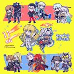  5girls 6+boys akuta_hinako anastasia_(fate) animal_ears anniversary arm_up ascot ashwatthama_(fate) beryl_gut black-framed_eyewear black_boots black_bow black_coat black_dress black_gloves black_hair black_hairband black_jacket black_mask black_pants black_pantyhose black_shirt black_shoes black_skirt black_vest blonde_hair blue_ascot blue_cape blue_skirt blunt_bangs blush_stickers body_markings boots bow braid brooch brown_eyes brown_hair caenis_(fate) caenis_(second_ascension)_(fate) cape chibi closed_mouth coat collared_cape command_spell commentary crossed_arms crossed_legs crypters_(fate/grand_order) dark-skinned_female dark-skinned_male dark_skin daybit_sem_void doll dress extra_ears eyepatch facial_hair fate/grand_order fate_(series) feathers frilled_sleeves frills fur-trimmed_jacket fur_trim gameplay_mechanics glasses gloves goatee_stubble gold_hairband gold_trim grey_hair grey_jacket grey_pants grey_shirt grey_sweater hair_between_eyes hair_bow hair_over_one_eye hair_slicked_back hairband half_up_braid hand_on_own_arm hand_on_own_chin hand_on_own_hip hand_tattoo headpiece high_heel_boots high_heels highres holding holding_doll holding_polearm holding_shield holding_staff holding_weapon hooded_shrug ice infinity_symbol jacket jewelry kadoc_zemlupus kirschtaria_wodime light_blush long_hair long_sleeves looking_ahead mage_staff mask morgan_le_fay_(fate) morgan_le_fay_(second_ascension)_(fate) multicolored_hair multiple_boys multiple_girls one_eye_closed open_mouth ophelia_phamrsolone pants pantyhose parted_lips pendant pointy_ears polearm ponytail prince_of_lan_ling_(fate) purple_eyes purple_hair quantum_piece_(fate) red_hair red_pants scandinavia_peperoncino shield shirt shoes short_hair shrug_(clothing) side_cape sigurd_(fate) sigurd_(first_ascension)_(fate) simple_background sitting skirt smile spear staff standing striped_clothes striped_sweater stubble suit sweater tamiko_(tamiko_jp) tattoo tezcatlipoca_(fate) tezcatlipoca_(first_ascension)_(fate) thigh_boots tinted_eyewear topless_male translated twintails two-tone_hair vest viy_(fate) waist_cape weapon white_boots white_cape white_coat white_dress white_feathers white_gloves white_jacket white_pants white_shoes white_shrug white_suit yellow-tinted_eyewear yellow_background yellow_eyes yu_mei-ren_(fate) 