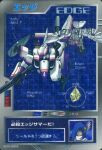  1boy bad_source bird blue_background border card card_(medium) card_commentary character_name commentary drone eagle edge_(ridegear_guybrave) energy_gun english_text flying grey_border gun holding holding_weapon johnny_(ridegear_guybrave) laser_rifle mecha mecha_focus missile_pod mobile mobile_suit nin_nin! official_art patterned_background pilot ridegear_guybrave rifle robot rocket_launcher scan scan_artifacts shield shoulder_cannon shoulder_gun shoulder_launcher shoulder_pads submachine_gun trading_card v-fin weapon 