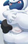 1_horn 2026 4_fingers absol anal anal_penetration anthro anthro_penetrated anthrofied artist_name balls biped black_balls black_nose black_penis blue_body blue_fur blue_horn blue_tail bodily_fluids butt canid digital_drawing_(artwork) digital_media_(artwork) disembodied_penis duo erection female female_anthro female_focus female_penetrated fingers fur generation_3_pokemon genital_fluids genitals hand_on_butt hand_on_own_butt hi_res horn humanoid_genitalia humanoid_penis japanese_description lying male male/female male_penetrating male_penetrating_female mammal mouth_closed multicolored_body multicolored_fur munieru nintendo nude nude_anthro nude_female on_side penetration penile penile_penetration penis penis_in_ass pokemon pokemon_(species) pokemorph red_eyes sex simple_background solo_focus sweat tail text two_tone_body two_tone_fur vaginal_fluids vein veiny_penis vulva watermark white_background white_body white_fur