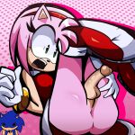 1:1 absurd_res accessory amy_rose anthro anus balls blue_body blue_fur bodily_fluids boots butt clothing dress dripping eulipotyphlan eyelashes footwear fur genital_fluids genitals green_eyes gynomorph hair_accessory hairband hedgehog hi_res intersex legs_up lilydrawsporn mammal penis pink_background pink_body pink_fur precum precum_drip sega shoes simple_background solo sonic_the_hedgehog_(series)