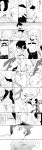  2boys absurdres arm_belt bandaid bandaid_on_cheek bandaid_on_face belt belt_buckle bruise buckle chain closed_mouth collarbone commentary_request crying crying_with_eyes_open dark_hunter_(sekaiju) dark_hunter_3 fingernails full-leg_boots fur-trimmed_jacket fur_trim greyscale hair_between_eyes highres injury jacket male_focus masochism monochrome multiple_boys navel open_mouth pigeon-toed punching reverse_ryona scarf sekaiju_no_meikyuu sekaiju_no_meikyuu_1 short_hair speech_bubble squatting stomach_punch suno_(imydream) swordsman_(sekaiju) swordsman_1_(sekaiju) tears thought_bubble translation_request v-shaped_eyebrows vomit 