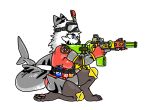 aiming_gun aiming_weapon anthro aquatic badge beverage_can big_tail blue_pupils breasts changed_(video_game) clothing coca-cola dragontim elbow_pads eyewear eyewear_on_head female fin fingerless_gloves fish gloves goggles goggles_on_head goo_creature grey_body grey_clothing grey_legwear grey_stockings hair handwear improvised_armor knee_pads kneeling legwear living_latex markings pepsi pepsico pupils red_clothing red_shirt red_topwear requiem_shark shark shirt simple_background simple_mouth snorkel solo stockings tail tail_fin thigh_highs tiger_shark tiger_shark_(changed) topwear toy toy_gun water_gun white_background white_hair white_sclera