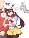 absurd_res anthro biped bottomwear breasts brown_hair clothed clothing dialogue english_text female generation_5_pokemon group hair hi_res human lucyfercomic male mammal mienshao nintendo nude pokemon pokemon_(species) rosa_(pokemon) running size_difference smaller_female speech_bubble text topwear trio