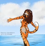 2026 5_fingers alex_marx anthro breasts brown_hair butt fangs felid female fingers fur green_eyes hair long_hair mammal multicolored_body multicolored_fur nude orange_body orange_fur pantherine pink_nose portrait sillyvladek solo striped_body striped_fur stripes teeth three-quarter_portrait tiger water