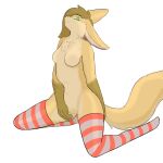 1:1 absurd_res alpha_channel anthro blue_sclera breasts canid canine chest_tuft clothing ear_tuft female fennec_fox fox fur hair hi_res kona_biralla legwear looking_at_viewer looking_down looking_down_at_viewer mammal orange_eyes solo tail tail_tuft tan_body tan_fur tan_hair thigh_highs true_fox tuft yaveton