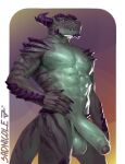 2_horns abs anthro balls big_penis biped claws colored digital_media_(artwork) dragon foreskin genitals glans half-erect hi_res horn looking_at_viewer male male_anthro mythological_creature mythological_scalie mythology non-mammal_balls nude_anthro nude_male partially_retracted_foreskin pecs penis sadnicole scales scalie shaded solo tail