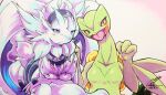 025aki 2026 anthro blue_eyes blush blush_lines breasts claws dated dragon duo eyelashes featureless_breasts female fur furred_dragon furred_scalie generation_3_pokemon generation_5_pokemon green_body green_eyes hair hi_res legendary_pokemon lizard looking_at_viewer mythological_creature mythological_scalie mythology nintendo non-mammal_breasts open_mouth pokemon pokemon_(species) reptile reshiram scalie sceptile signature simple_background tongue white_body white_fur white_hair yellow_sclera