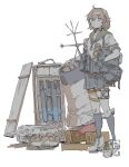  1girl absurdres bandaid bandaid_on_cheek bandaid_on_face brown_eyes brown_hair full_body green_sailor_collar hair_between_eyes highres holding kantai_collection kappa_modoki kneehighs looking_at_viewer oboro_(kancolle) pleated_skirt rigging sailor_collar school_uniform short_sleeves simple_background sketch skirt socks solo standing thigh_strap white_background 