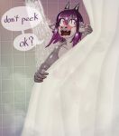 2026 2_horns accident accidental_exposure anthro barely_visible_breasts barely_visible_genitalia barely_visible_nipples barely_visible_vulva bathing big_breasts blush blushing_profusely breasts countershade_face countershade_neck countershade_snout countershade_torso countershading covering covering_body covering_self dialogue digital_media_(artwork) dragon dripping_wet ear_piercing embarrassed female front_view genitals grey_body hair hi_res holding_curtain horn humanoid_pointy_ears lav_(wyvernichor) looking_aside magenta_eyes multicolored_body mythological_creature mythological_scalie mythology nipples non-mammal_breasts non-mammal_nipples nude oblivious open_mouth piercing pinup pointy_ears pose purple_hair scalie senftember senftember2026 short_hair shower shower_curtain showering snout solo speech_bubble standing tile tile_wall translucent translucent_curtains two_tone_body vulva wall_(structure) wet wet_body wet_hair wyvernichor