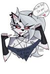 2024 absurd_res anthro artist_name big_breasts black_ears blush blush_lines breasts canid canid_demon canine cleavage clothed clothed_anthro clothed_female clothing collar crop_top demon dialogue ear_piercing english_text eyebrow_piercing eyelashes facial_piercing female fingerless_gloves fur gloves grey_body grey_fur grey_hair hair hair_over_eye half-length_portrait handwear heart_symbol hellaverse hellhound helluva_boss hi_res long_eyelashes long_hair loona_(helluva_boss) mammal mythological_canine mythological_creature mythology notched_ear piercing portrait pupils red_sclera shirt simple_background slit_pupils solo spiked_collar spikes teaofcolors text tongue tongue_out topwear twitter_handle under_boob white_background white_body white_eyes white_fur