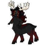 12_eyes 6_eyes alpha_channel antlers black_hair chibi cloven_hooves deer demon demon_slayer eyes_on_antlers flame_markings hair hooves horn kimetsu_no_yaiba kokushibo_(demon_slayer) male mammal markings moose multi_eye new_world_deer puppetmaster13uwu red_hair_tips red_sclera simple_background solo taur transparent_background yellow_eyes