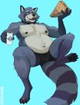 2026 absurd_res alcohol anthro artist_name beverage beverage_can borkthunder claws clothing collar digit_ring digital_media_(artwork) feet food fur hi_res holding_beverage holding_food holding_object jewelry male mammal markings nipple_piercing nipples pawpads paws piercing procyonid purple_body purple_fur raccoon reclining ring simple_background slightly_chubby solo striped_markings striped_tail stripes tail tail_markings text toe_claws toe_ring toes underwear white_body white_fur xett
