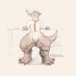 1:1 accessory bottom_heavy clothing dinosaur feral hi_res male mid_transformation mulveyyy muscular muscular_male necktie office outgrowing_clothes outgrowing_room prehistoric_species reptile scalie shirt size_transformation solo species_transformation tail topwear transformation uncomfortable