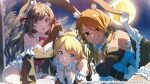  3girls animal_ears backlighting black_eyes blonde_hair blue_bow blue_bowtie blue_eyes bow bowtie braid breasts brown_hair cleavage commentary_request detached_collar detached_sleeves fake_animal_ears floppy_ears frilled_sleeves frilled_thigh_strap frills full_moon hachimiya_meguru idolmaster idolmaster_shiny_colors idolmaster_shiny_colors_song_for_prism izumi_mei large_breasts lop_rabbit_ears low_twintails moon moon_rabbit multiple_girls night nontraditional_playboy_bunny official_art playboy_bunny ponytail purple_eyes rabbit_ears red_bow red_bowtie second-party_source shaded_face side_braid sleeve_cuffs susuki_grass thigh_strap tsukimi tsukioka_kogane twin_braids twintails wa_bunny 