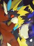 3:4 93_kcitshctam anthro bodily_fluids female from_behind_position generation_4_pokemon generation_7_pokemon group group_sex hand_on_head hi_res legendary_pokemon lopunny lucario male male/female motion_lines nintendo pokemon pokemon_(species) sex sweat threesome trio zeraora