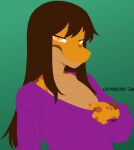 2026 apode august_(ochrecer) bangs breasts brown_hair bust_portrait clothing clothing_pull countershading digital_drawing_(artwork) digital_media_(artwork) draconcopode eyebrows female flesh_fang hair hi_res legless naga ochrecer orange_body orange_eyes orange_scales oversized_clothing pixel_(artwork) portrait purple_clothing purple_shirt purple_topwear raised_eyebrows scales serpentine shirt solo spots teasing three-quarter_view topwear