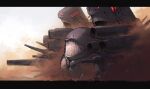  1boy angry armor cannon clenched_teeth commentary dust furious giant giant_male globulus_maximus_(space_king) gun helmet highres lordcheeese mecha mecha_focus mobile_suit red_eyes robot science_fiction shoulder_cannon solo space_king teeth weapon 