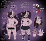ambiguous_gender anthro boots bottomwear bra censor_bar censored claws clothed clothing demon domestic_cat english_text feet felid feline felis fishnet_clothing footwear hair hairless hairless_cat hi_res horn hybrid mammal model_sheet nude overweight paws piercing ragsy ragsy_(ragsy) ring scar self-harm_scars shoes skirt soles solo sphynx_(cat) text undercut underwear