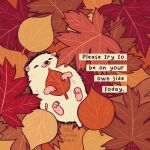 1:1 2022 :3 ambiguous_gender artist_name autumn autumn_leaves bird's-eye_view curling_toes detailed_background english_text eulipotyphlan eyes_closed facial_markings fallen_leaves featureless_crotch feet feral fur happy head_markings hedgehog high-angle_view holding_leaf hug hugging_object leaf lying mammal markings micro motivational_art muzzle_(marking) on_back on_ground outside quills_(anatomy) relaxed_expression relaxing short_arms short_legs small_ears small_feet small_hands smile solo text the_latest_kate white_body white_fur