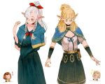 2025 5:4 5_fingers arm_support arms_bent armwear asimov_(spindlesong) auburn_hair bag belt biped blonde_hair blush bottomwear braided_hair braided_pigtails breasts capelet chibi clothed clothing collarbone colored cosplay crossover crossover_cosplay delicious_in_dungeon digital_drawing_(artwork) digital_media_(artwork) dress elf falin_touden female fingernails fingers gesture green_armwear green_bottomwear green_clothing green_eyes green_skirt group hair hand_gesture hand_on_elbow hand_on_face hands_out happy heart_symbol hi_res hip_bag human humanoid humanoid_pointy_ears line_art long_hair looking_at_another looking_down looking_up mammal marcille_donato nails ottilie_(spindlesong) pointy_ears portrait raised_hand shaded short_hair simple_background sitting skirt smile spindlesong standing star_polygon straight_hair surprised tan_body teal_capelet teal_clothing teal_dress topwear white_background white_clothing white_hair white_topwear yellow_eyes