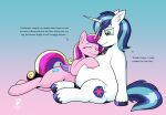 2026 belly big_belly cutie_mark dialogue duo duragan english_text equid equine eyes_closed female feral friendship_is_magic fur hair hasbro hi_res hooves horn inner_ear_fluff lying male mammal mane mouth_closed my_little_pony mythological_creature mythological_equine mythology nude nude_female nude_male obese obese_feral obese_male on_front overweight overweight_feral overweight_male princess_cadance_(mlp) shining_armor_(mlp) signature sitting smile tail teary_eyes text tuft unicorn unicorn_horn winged_unicorn wings