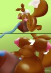 absurd_res anthro belly big_belly big_breasts breasts brown_body brown_fur comic eevee eyelashes female fur generation_1_pokemon genitals hi_res huge_breasts huge_thighs inflation nik0p00tat00 nintendo nipples pokemon pokemon_(species) simple_background solo tail thick_thighs vulva white_body white_fur