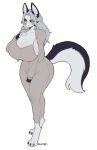 anthro big_breasts big_butt blush breasts butt canid canid_demon canine demon embarrassed female hellaverse hellhound helluva_boss hi_res huge_breasts kambo looking_at_viewer loona_(helluva_boss) mammal mythological_canine mythological_creature mythology red_sclera ring simple_background solo white_background
