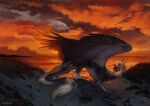 allagar ambiguous_gender artist_name cloud compression_artifacts digital_media_(artwork) dragon feathered_wings feathers feral fur furred_dragon furred_scalie grass hi_res horn mane mythological_creature mythological_scalie mythology plant scalie sea snout solo tail tail_mane text water wings