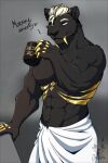 anthro beverage black_body black_fur blonde_hair claws coffee coffee_cup coffee_mug container cup dark_body dark_fur drinking fangs felid feline fur gold_(metal) hair half-length_portrait hi_res jaggal looking_at_viewer male mammal mane markings_on_body masculine morning mug muscular muscular_anthro muscular_arms muscular_male pantherine pecs portrait prehistoric_species relaxing saber-toothed_tiger shirtless shirtless_anthro shirtless_male sleeping solo teeth tiger towel towel_only whiskey_(formalinov) yellow_body yellow_fur