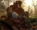 2026 anthro artist_name barefoot beard biped black_body body_hair brown_body brown_hair chest_hair clothing digit_ring ear_piercing ear_ring facial_hair facial_piercing feet flip_flops footwear forest hair hand_on_foot hi_res humanoid_feet jewelry jin-tu male mammal musclegut muscular nose_piercing nose_ring outside piercing plant plantigrade ring ring_piercing rlerofevrything sandals shoes sitting solo suid suine sus_(pig) tail text toe_ring toes tree tusks wild_boar