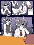 3:4 absurd_res accessory anthro balls beverage blush bodily_fluids bottomless breasts breath brother_(lore) brother_and_sister_(lore) clothed clothing coffee comic computer container cum cum_as_food cum_collecting cum_dispenser cum_in_beverage cum_in_coffee cum_in_container cum_in_mouth cum_inside cup del_(the_man) drinking drinking_cum duo electronics erection eyes_closed eyewear felid feline female femboy fur genital_fluids genitals glasses grey_hair hair handjob hi_res humanoid_genitalia incest_(lore) looking_pleasured male male/female mammal mug necktie onomatopoeia orgasm panting penile penis red_eyes sex sibling_(lore) sister_(lore) sound_effects symbol text the_boy_(the_man) the_man topwear vest white_body