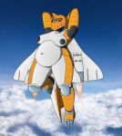 aeromorph aircraft airplane anthro areola back_wings belly berkutmakesart big_belly black_areola black_nipples blue_eyes breasts cloud cockpit concorde_(aircraft) dark_areola dark_nipples digital_media_(artwork) featureless_crotch female fin flying genitals hi_res jet jet_engine living_aircraft living_machine living_vehicle looking_at_viewer machine metallic_body navel nipples non-mammal_nipples not_furry nude nude_anthro nude_female orange_body overweight overweight_anthro overweight_female sky smile solo space star tail tail_fin thick_thighs vehicle white_body wide_hips wings