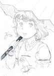  1girl :p absurdres chii-kun_(seedyoulater) commentary_request gift_art greyscale highres holding holding_umbrella long_sleeves looking_at_viewer monochrome second-party_source signature simple_background solo tatara_kogasa tongue tongue_out touhou umbrella upper_body white_background 