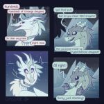 1:1 2025 ambiguous_gender comic dialogue dragon duo english_text european_mythology feral glassshine hi_res icewing_(wof) jewelry lynx_(wof) markings mythological_creature mythological_scalie mythology necklace open_mouth scales scalie sharp_teeth snowfall_(wof) speech_bubble star teeth text western_dragon wings_of_fire