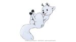 16:9 2020 antlers artist_name black_antlers black_eyebrows black_eyes black_hooves black_markings black_nose black_spots blep butt dated deerfox_(hilda) eyebrows feral fluffy fluffy_tail fur furaffinity hi_res hilda_(series) hooves horn hybrid legs_up letodoesart lying male markings on_back patreon simple_background smile solo spots tail text tongue tongue_out tuft twig_(hilda) white_background white_body white_fur widescreen
