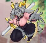 2026 accessory action_pose after_image alternative_fashion anthro antlers athletic athletic_anthro athletic_female big_breasts big_ears black_clothing blue_eyes bottomwear bovid bow_ribbon breasts button_(fastener) caprine cheek_tuft choker clothing digital_drawing_(artwork) digital_media_(artwork) dream_breaker_(pseudoregalia) dress eyelashes facial_tuft felid feline female female_anthro floppy_ears footless_legwear frilly frilly_clothing frilly_dress full-length_portrait fur goat gold_(metal) gold_jewelry grey_body grey_fur grey_hair hair hair_accessory hair_ring hi_res holding_object holding_out_hand holding_weapon hooves horn hybrid j-fashion jackalope jewelry jirai_kei lagomorph legwear leporid looking_at_viewer lop_ears mammal necklace pink_clothing portrait pose pseudoregalia pupils rabbit raised_leg short_hair skirt solo spintopple sybil_(pseudoregalia) tail thick_thighs thigh_highs tuft unusual_pupils weapon