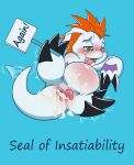 2026 3_toes absurd_res after_anal after_anal_penetration after_sex animal_genitalia anus aquatic arm_markings bandai_namco black_claws blue_background blush blush_lines bodily_fluids claws cum cum_drip cum_from_ass cum_in_ass cum_inflation cum_inside cum_on_belly cum_on_body cum_on_tail digimon digimon_(species) digital_drawing_(artwork) digital_media_(artwork) dipstick_ears dripping ear_markings english_description english_text eyebrows facial_markings fangs feet feral flaccid gaping gaping_anus genital_fluids genital_slit genitals glistening glistening_eyes glistening_genitalia glistening_penis gomamon green_eyes hair head_markings heart_pupils heart_symbol hi_res holding_object holding_sign inflation looking_pleasured lying male male_feral mammal markings multicolored_ears on_back open_mouth orange_hair penis pink_anus pink_penis pinniped purple_ear_tips purple_eyebrows purple_markings saliva saliva_string shaking sign simple_background solo sweat sweaty_face tail tail_motion tailwag tapering_penis tapering_tail tears tears_of_pleasure teeth text theoryofstrings toe_claws toes tongue tongue_out tremble_spikes trembling white_body white_tail
