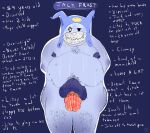 absurd_res age_difference atlus big_penis black_nipples blue_body blue_skin bodily_fluids body_hair colored crumbs crumbs_on_face dark_body dark_penis dark_skin demon demon_humanoid digital_drawing_(artwork) digital_media_(artwork) dripping embarrassed english_text erect_nipples genital_fluids genitals gold_(metal) gold_jewelry hi_res humanoid imp jack_frost_(megami_tensei) jewelry looking_at_viewer male markings megami_tensei mole_(marking) necklace nipples older_male overweight penis precum precum_drip pubes sega smegma smegma_on_penis solo sushgoblin sweat text thick_penis vein veiny_penis